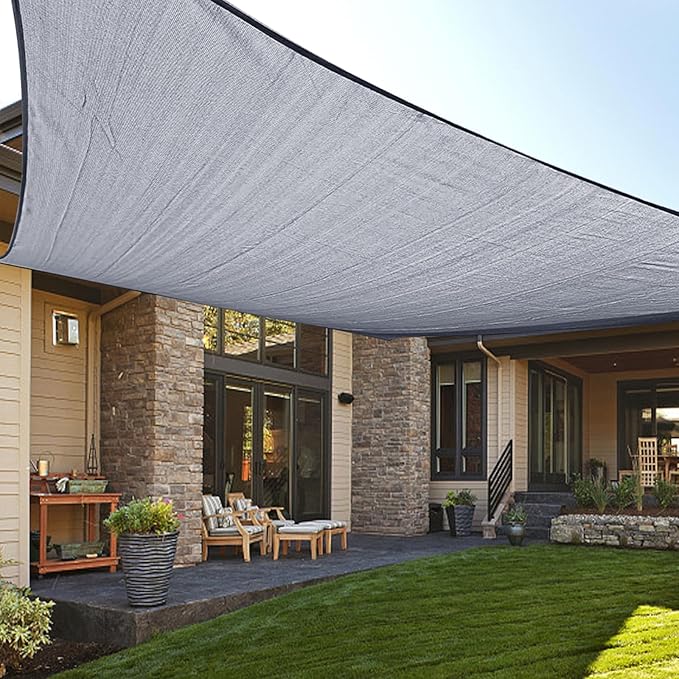 LOVE STORY Custom Size 7'x7' Silver Grey Sun Shade Sail Rectangle UV Block Canopy Patio Sail Sunshades Fabric for Outdoor Garden Carport (We Make Custom Size)
