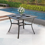 MELLCOM 37''x37'' Outdoor Dining Table for 4, E-Coating Metal Patio Dining Table with 1.57'' Umbrella Hole, All-Weather Black Square Table for Porch, Garden, Backyard, Poolside