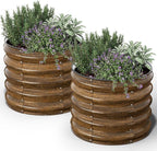 Kesfitt Round Metal Raised Garden Bed, 2x2x1.5 FT, 18-Inch Deep Galvanized Steel Garden Bed with Open Bottom for Outdoor Vegetables & Herbs, Walnut Finish, 2 Pack