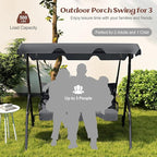 Tangkula 3 Person Porch Swing, Patio Swing with Removable Cushion & Powder-Coated Steel Frame, Outdoor Swing with Canopy for Porch, Backyard, Garden, Balcony (Gray)