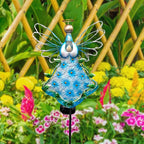 38Inch Angel Solar Lights Outdoor Decorative-Metal&Glass Angel Blue Hydrangea Flower Garden Stake- Waterproof 30 Warm White LED for Remembrance & Sympathy Gifts（Blue）