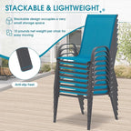 Outdoor Stackable Chairs Set of 8, Stacking Patio Chairs with Textilene Fabric, Outside Furniture for Garden Backyard Balconie Poolside Deck, Blue