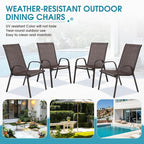 Outdoor Stackable Chairs Set of 4, Stacking Patio Chairs with Textilene Fabric, Outside Furniture for Garden Backyard Balconie Poolside Deck, Brown