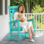 SERWALL Oversized Outdoor Rocking Chair, All-Weather Patio Rocking Chair, HDPE Porch Rocker for Adults, Aruba Blue