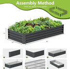 2PCS 6x3x1FT Galvanized Raised Garden Bed, Galvanized Planter Raised Garden Boxes Outdoor, Large Metal Raised Garden Beds for Vegetables-Grey