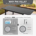 PHI VILLA Extra Large Expandable Patio Dining Table 99.2" × 35.5" Metal Outdoor Table for 6-10 Person, Metal Outdoor Dining Table with E-Coating for Garden Deck Yard- (Black)