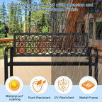 50" Outdoor Bench, Metal Weatherproof Garden Bench Cast Iron Heavy-Duty Patio Bench with Decorative Backrest for Proch Park 880lb Capacity