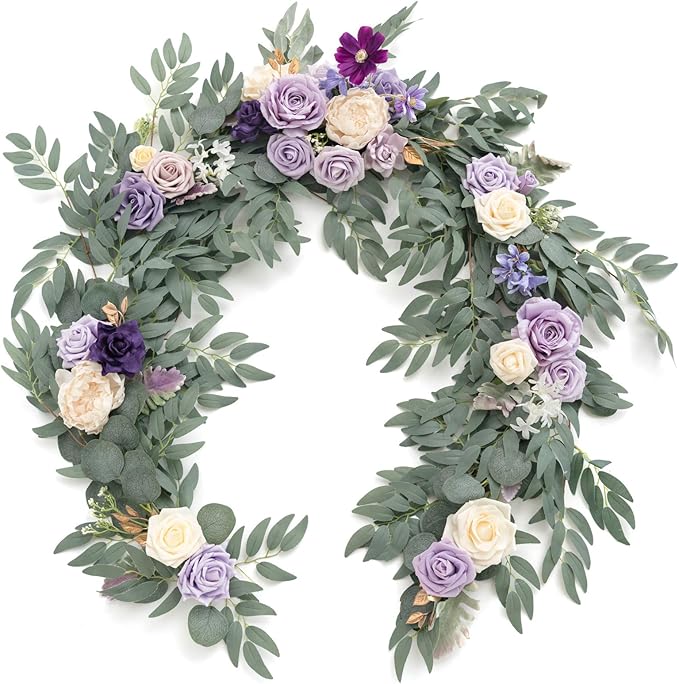 Artificial Flower Garland, 6 Ft Eucalyptus Rose, Lilac and Cream