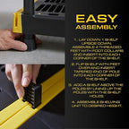 BLACK & YELLOW 4-Tier Heavy Duty Plastic Storage Shelves that Support up to 100lbs/shelf, Organization and Storage, Weather-Resistant Design, Easy Assembly, Made in The USA (55H x 24W x 20D)