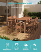 Outdoor Rectangle Dining Table, Heavy-Duty HDPE Table for 6, Weatherproof Patio Table with Umbrella Hole, Rounded Corners for Safety, Teak
