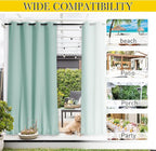 NICETOWN 2 Panels Waterproof Outdoor Curtains Fixed Grommet & Back Tab on Top & Bottom, Thermal Insulated Keep Rain & Sun Out Privacy Windproof Outdoor Draperies with Rope, W52 x L72, Aqua Blue
