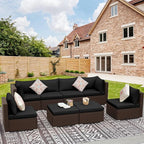 NICESOUL 8 Seater Modern Outdoor Seating Group, Plus Size Big Wicker Patio Modular Sectional with Ottoman, 29.3'' High Back Comfy Conversation Sets for Outside, Brown Rattan and Black Cushion