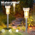 DERAYSION 12 Pack Solar Pathway Lights Outdoor, Auto Dusk-to-Dawn Landscape Garden Lighting, Waterproof Stainless Steel Pole Lighting for Path, Yard, Walkway, Garden, Driveway