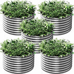 5 Pack 2x2FT Round Corrugated Galvanized Steel Raised Garden Bed Outdoor, Metal Above Ground Garden Bed for Vegetables and Flowers, Raised Beds for Gardening-2x2FTx10Inch