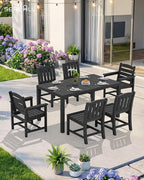 SERWALL 7-Piece Outdoor Dining Set, 60" - 83" Expandable Outdoor Dining Table and 6 HDPE Chairs, All Weather HDPE Outdoor Furniture Set for Backyard, Garden, Black