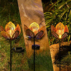 2Pack Solar Lights Outdoor Garden Decor,LED Lotus Flower Lamp, Metal Tulip Solar Lawn Lamp for Courtyard Decoration, Garden Gifts for Women