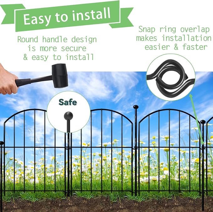 Decorative Fences, Black Metal Garden Border, 18 Panels, 18 Ft Long
