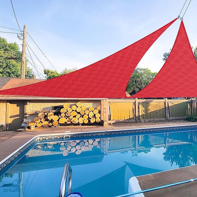 E&K Sunrise 5' x 5' x 5' Sun Shade Sail Triangle Canopy Shade Cover UV Block for Patio Backyard Garden Outdoor (Red)