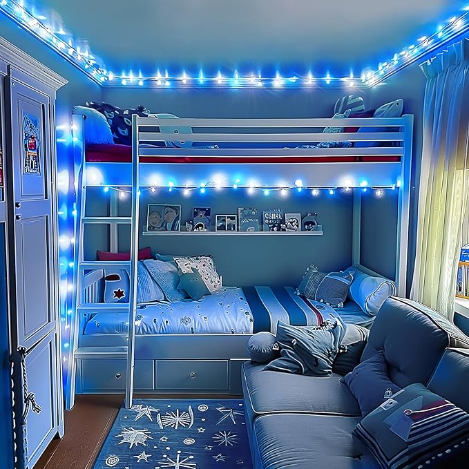 String Lights, 168 ft Blue and White LED Outdoor Lights with Remote