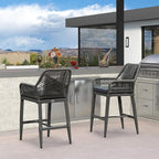 PURPLE LEAF Outdoor 24" Counter Height Bar Stools Chair Set of 2, All Weather Rattan and Aluminum Patio Bar Stool with Cushion for Indoor and Outdoor, Kitchen Island, Smoke Grey