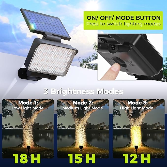 Solar Spot Lights Outdoor Waterproof for Flag, Tree, House, Garden, Yard, 3 Brightness Modes Solar Powered Landscape Spotlights 4 Pack Warm White