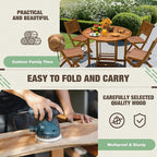 Devoko 5 PCS Patio Furniture, Patio Dining Set Acacia Wood Outdoor Table and Chairs, with 4 Folding Chairs and 37" Round Movable Table, Outdoor Dining Set for Lawn, Balcony, Garden (Light Brown)