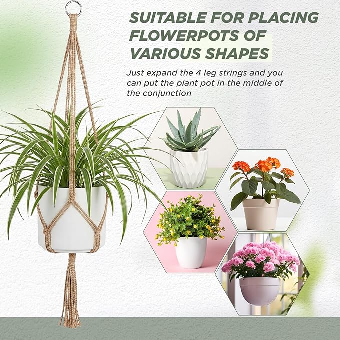 EBOOT 2 Pack 33 Inch Large Macrame Plant Hanger Rope to Hang Flower Pot Plant Holder for Indoor Outdoor Decorations, 4 Legs (Linen Color)