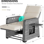 Restland Outdoor Recliner with Independent Adjustable Back & Footrest Wicker Patio Reclining Chair with Flip Table Comfortable Lounge Chair & Thick Cushion for Deck, Porch (Beige)