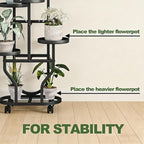 Plant Stand 5 Tier Indoor Outdoor Metal Flower Shelf with Wheels Multi Plants Holder Display Rack for Garden Patio Balcony Living Room Black (Black, 5 Tier)
