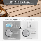 PHI VILLA Large Outdoor Patio Table for 8 Person, 60" Square Metal Steel Slat Table with 1.57"-1.9" Adjustable Umbrella Hole, Weather-Resistant Outdoor Dining Table for Deck Backyards, Brown