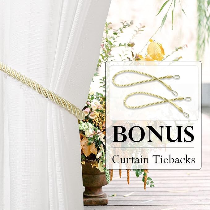 RYB HOME Linen Sheer Outdoor Curtains 84 inch Length 2 Panels Set, Lightweight Waterproof Grommet Top Burlap Linen Panels for Patio, Pergola, Porch, W52 x L84 Inch, 1 Pack with Tieback Ropes