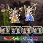Solar Angels for Cemetery Grave Sympathy Memorial Remembrance Gift Solar Angels for Outside as Yard Decorations Lawn Ornaments Solar Garden Decor, Angel Gifts for Women 2 Pack (Pink Flower)