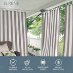 Elrene Home Fashions Highland Stripe Indoor/Outdoor Curtain Panel, 50 inches X 95 inches, Gray & White