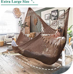 Upgraded Caribbean Hammock Chair with Detachable Metal Bar, Large Hammock Swing Chair, XL Rope Hanging Chair for Outdoor Indoor, 330 LBS Weight Capacity, SaddleBrown