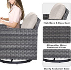 Belord Wicker Patio Furniture 5 Piece Outdoor Sofa Set, Oversize Outdoor Swivel Rocker Chairs with Rattan Ottomans, Conversation Sets Patio Furniture Come with Removable Washable Cushion Beige