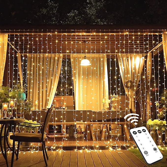 Indoor String Lights, 600 LED Warm White Curtain with Remote