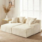 80" Double Chaise Lounge Chair Indoor, Oversized Boneless Couch Comfy Upholstered Sleeper Sofa Bed with 4 Pillows, Corduroy Cloud Loveseat Chair for Living Room No Assembly Required, White