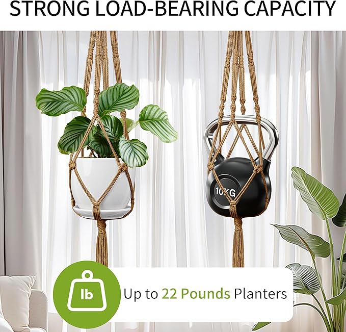 Macrame Plant Hanger - Fits 4 to 13 inches Pots for Indoor Outdoor, 34"/41"/46" 3 Sizes Set, Brown (POTS NOT Included)