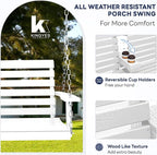 Porch Swing, 2-Seat Outdoor Swing in Pure White with Flip-Down Cup Holder