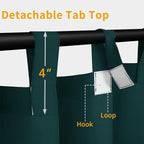 Easy-Going Outdoor Patio Curtains Detachable Tab Top Windproof Weatherproof Curtain for Cabana, Porch, Pergola and Gazebo, Tab Bottom Drape, 2 Panels, 54W x 96L inch, Teal