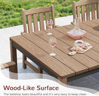 Stoog 7-Piece All-Weather Patio Dining Set, HIPS Dining Table with Cross-Braced Aluminum Frame & Umbrella Hole, 6 Waterproof Chairs, Fade & Rot Resistant, for Backyard, Garden, Deck, Teak