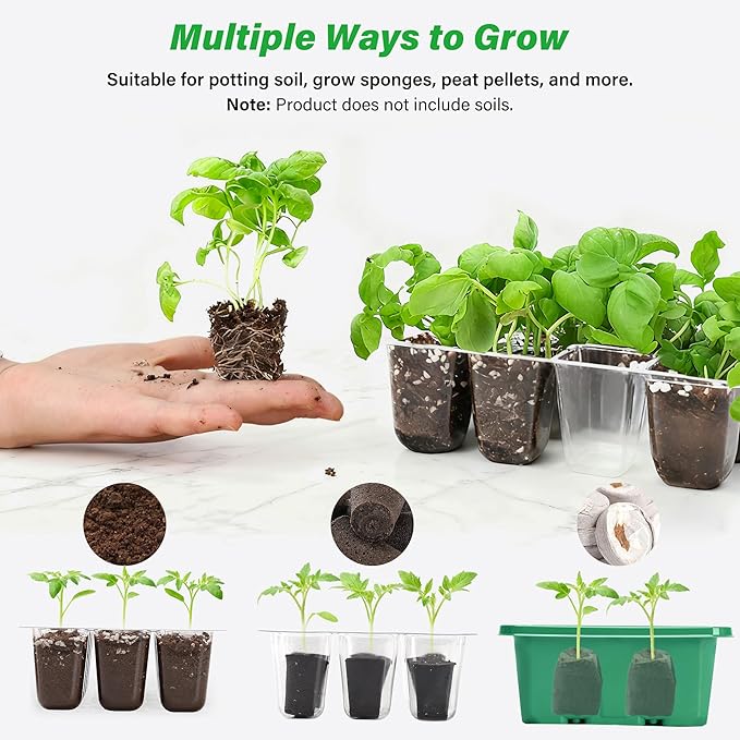 Bonviee 5-Pack Seed Starter Trays, Seed Starter Kit with Adjustable Humidity Dome and Base Indoor Greenhouse Mini Propagator for Seeds Growing Starting (12 Cells Per Tray, Green)