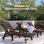 Patio Chaise Lounge Chair Set of 4, Oversized Lounge Chair Outdoor with 5 Positions, HDPE, Patio Lounge Chair with Wheels & Cup Holder for Pool, Deck, Poolside,Brown