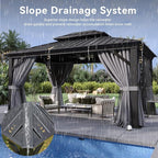 Aoxun 10'x12' Hardtop Gazebo, Aluminum Frame Canopy with Double Galvanized Steel Roof, Outdoor Metal Pavilion with Netting, and LED Outdoor Waterproof Hanging Lights