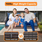 Upgraded Wicker Hanging Porch Swing Heavy Duty 900 LBS 3-Seat Outdoor Patio Swing Chair Bench for Adult w/ 8.9ft Hanging Chains Cushions and Cup Holder