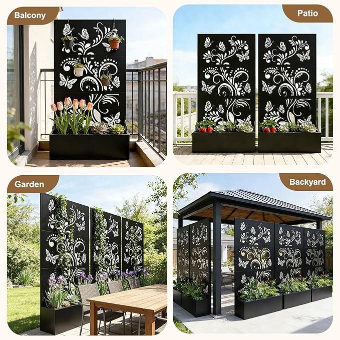 Metal Raised Garden Bed with Trellis & Privacy Screen, 71"x40"x11.8" Galvanized Freestanding Planter Box for Patio Balcony, Modern Planter with Drainage for Climbing Plants, Flowers & Vegetable