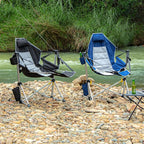 Romswi 2-Pack Aluminum Hammock Chair with Footrest, Oversized Portable Folding Swinging Chair with Adjustable Back & Seat, Lightweight Rocking Camp Chair Supports 440lbs for Outdoor, Patio - Black
