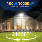 100W LED Flood Lights Outdoor, 2pack 10000lm Bright Led Work Light with Plug, 6500k Daylight White Outdoor LED Lights, IP66 Waterproof Patio Lighting