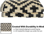 SAND MINE Reversible Mats, Plastic Straw Rug, Modern Area Rug, Large Floor Mat and Rug for Outdoors, RV, Patio, Deck, Beach, Camping (Black & Beige Lattice, 4' x 6', -3% to 5% Size Variance)