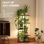 Bamworld Indoor Plant Stand with Grow Light Corner 5Tier Metal Plant Shelf Wood Flower Stand for Home Living Room Decor Patio Decor
